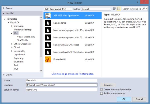 Creating Web Application in VS 2013